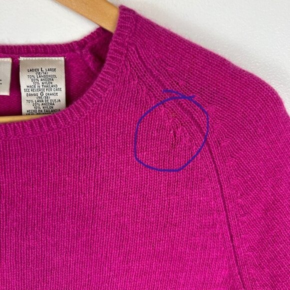 Vintage Kathie Lee Hot Pink Lamswool Angora Short Sleeve Sweater L y2k 90s Flaw - Picture 3 of 7
